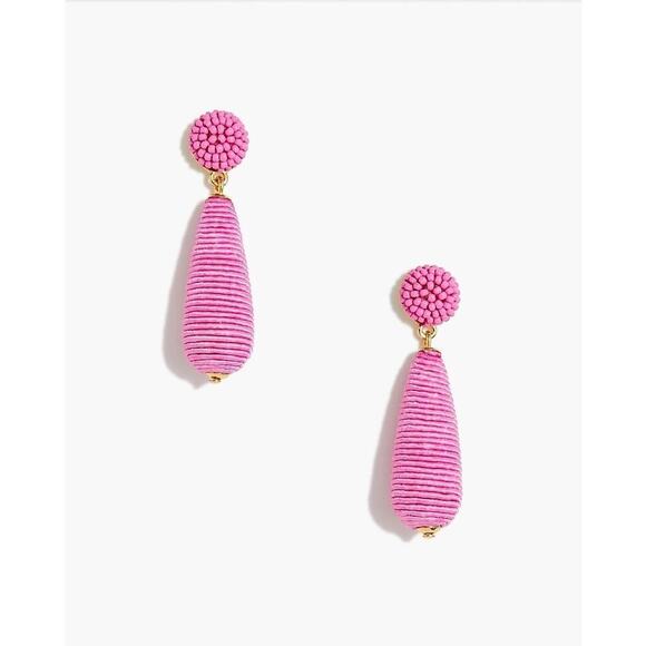 J. Crew Factory Beaded Teardrop Earrings Wrapped Dangle Pink One Size NWT - Picture 1 of 7